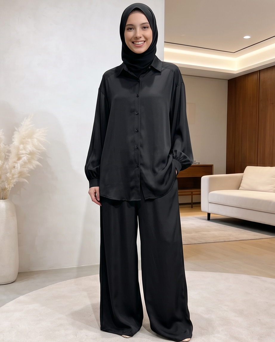 Lyocell (Tencel) Set – Oversize Bluse & Hose mit Taschen